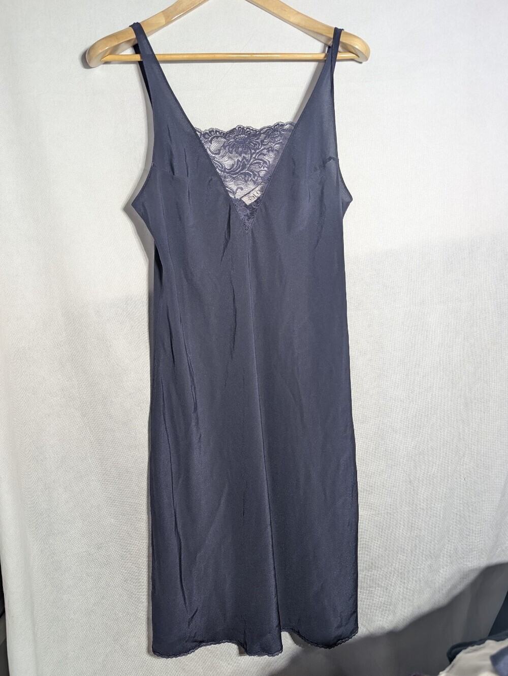 Vintage Olga Midnight Blue Lace Trim Full Slip Dress - Style 13223 Size 34